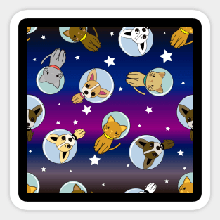 Cute Space Cats And Dogs Background Pattern Seamless Sticker